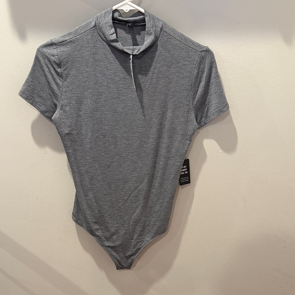 Express Gray Short Sleeve Mockneck Bodysuit